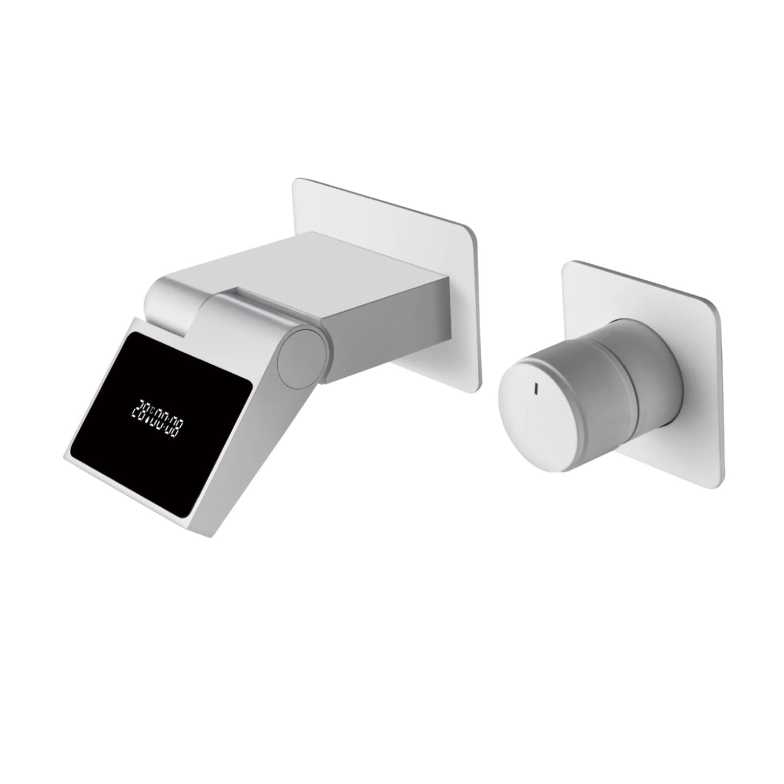 Wall Mounted Bathroom Faucet, Brass Embedded Basin Mixer Tap with LED Display, Hot & Cold,Safe and Reliable(White 01)