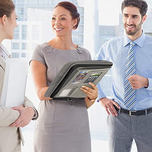 Atailorbird Padfolio,Magnetic Handle Pu Leather Zippered Portfolio With 3 Ring Binder Document Organizer For Business Interview Office,Gray #TOP7