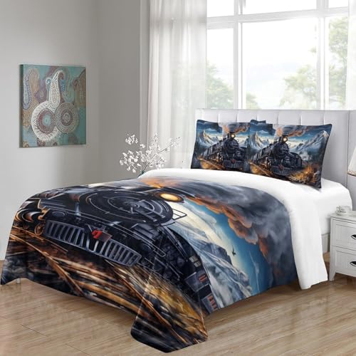 Sets de housses de couettes train 3D microfibre super douce 140x200cm