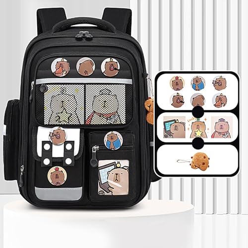 Porte-badge avec breloque pour sac à dos école Capybara, cartable enfant multi-compartiments - 4