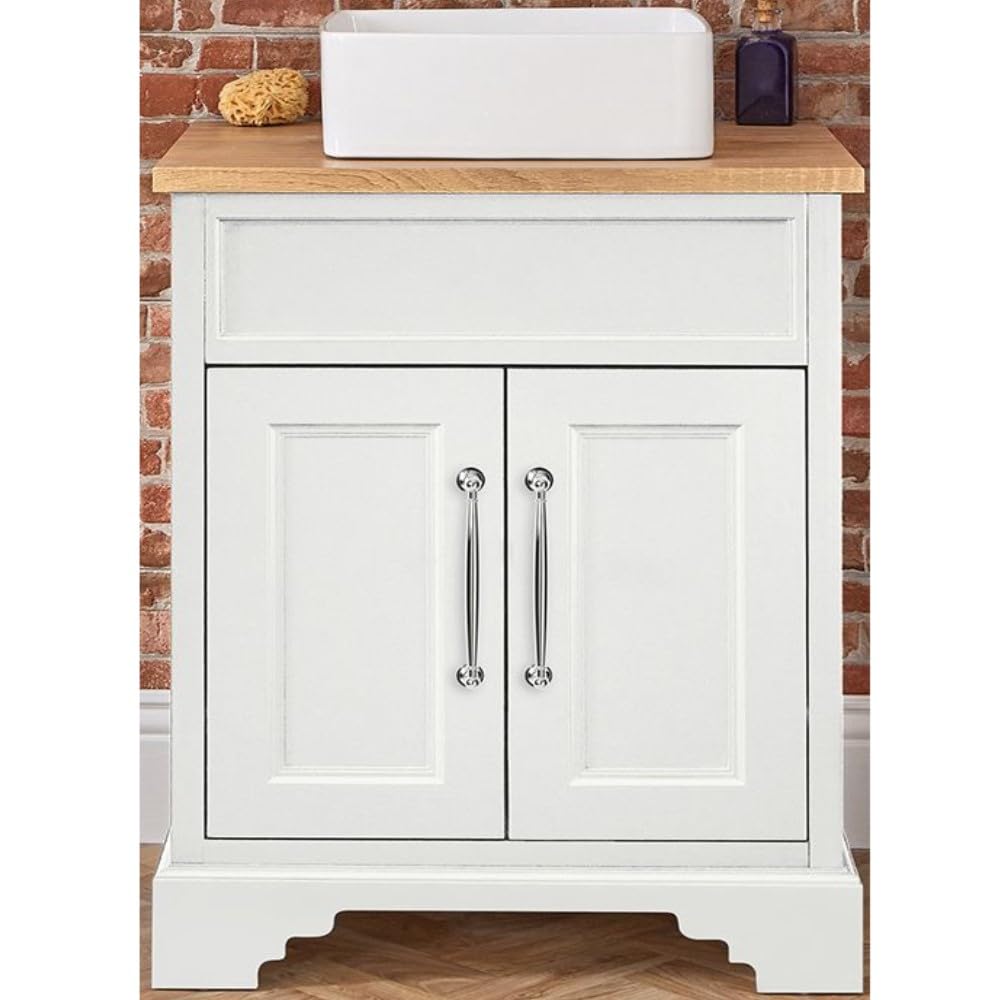Milano Thornton Antique White 645mm Bathroom Vanity Unit Square Basin Chrome Handles