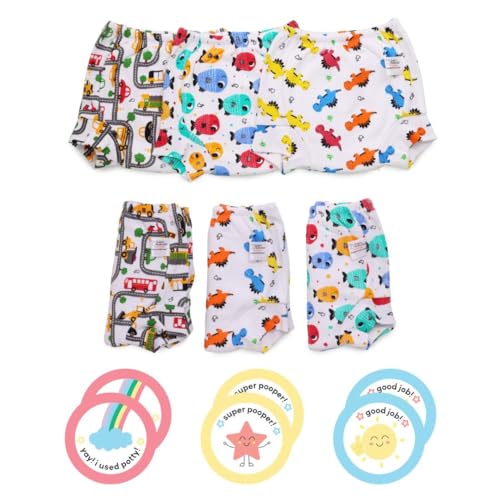 Image of superbottoms Padded Underwear & Potty Training Stickers | For Potty Training & Mess-Free Diaper-Free time | Prevents Pee Puddles | 3 layers of Premium Cotton Padding (No sponge) |(Size: 2, Pack of 6)