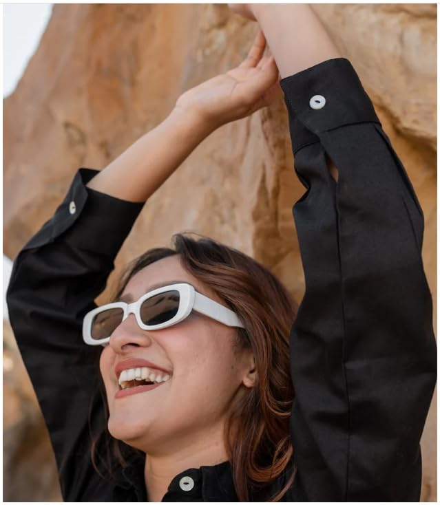 Image of Rectangular Sunglasses, Black Frame, Dark Grey Lenses, Retro Style-Men Women