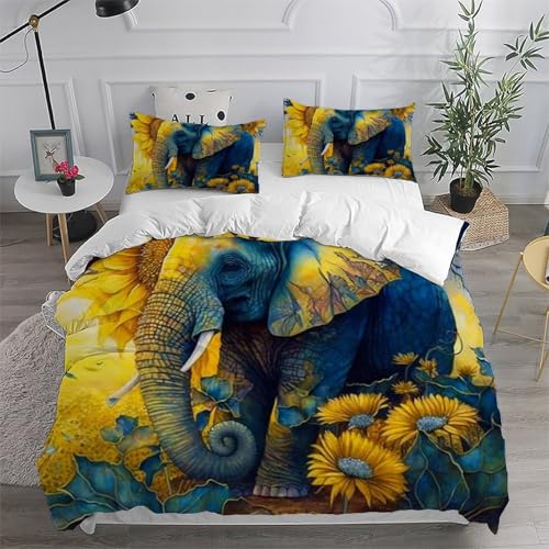 Housse de couette éléphant imprimé 3D SunFleurs microfibre 200x200