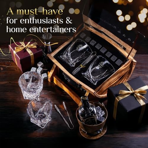 Custom Filigree Monogram Name 6 Options Whiskey Glass Gift Set of 2 Glasses, 8 Granite Chilling Stones & Tongs in Rustic Wooden Barrel – Personalized Scotch, Bourbon Lovers Gift - Thumbnail 4