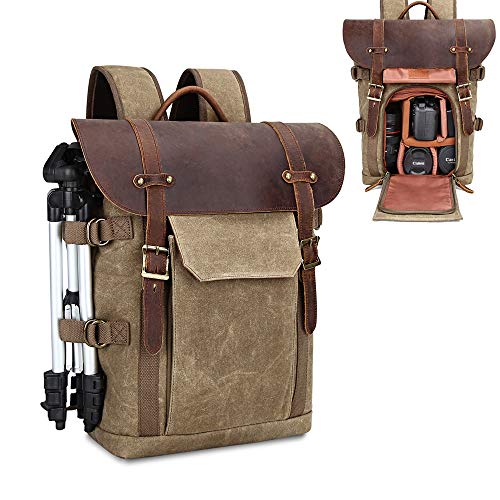 Kattee DSLR Camera Backpack Canvas Vintage Water-repellent 15 inch Laptop Backpack