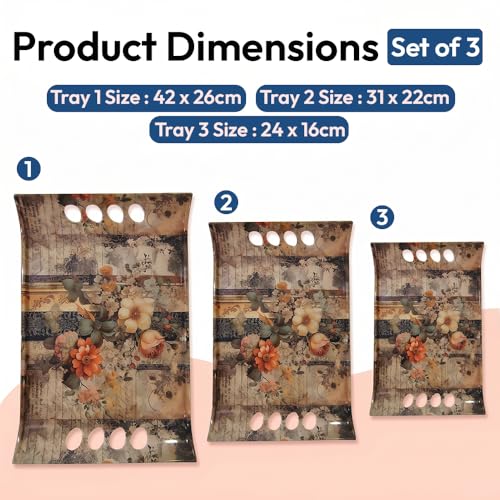 Image of U.P.C Tray Set for Serving /Serving Tray Set of 3 / Premium Printed Tray for Serving /Multi-Use Nashta Plate (Small, Medium & Large)