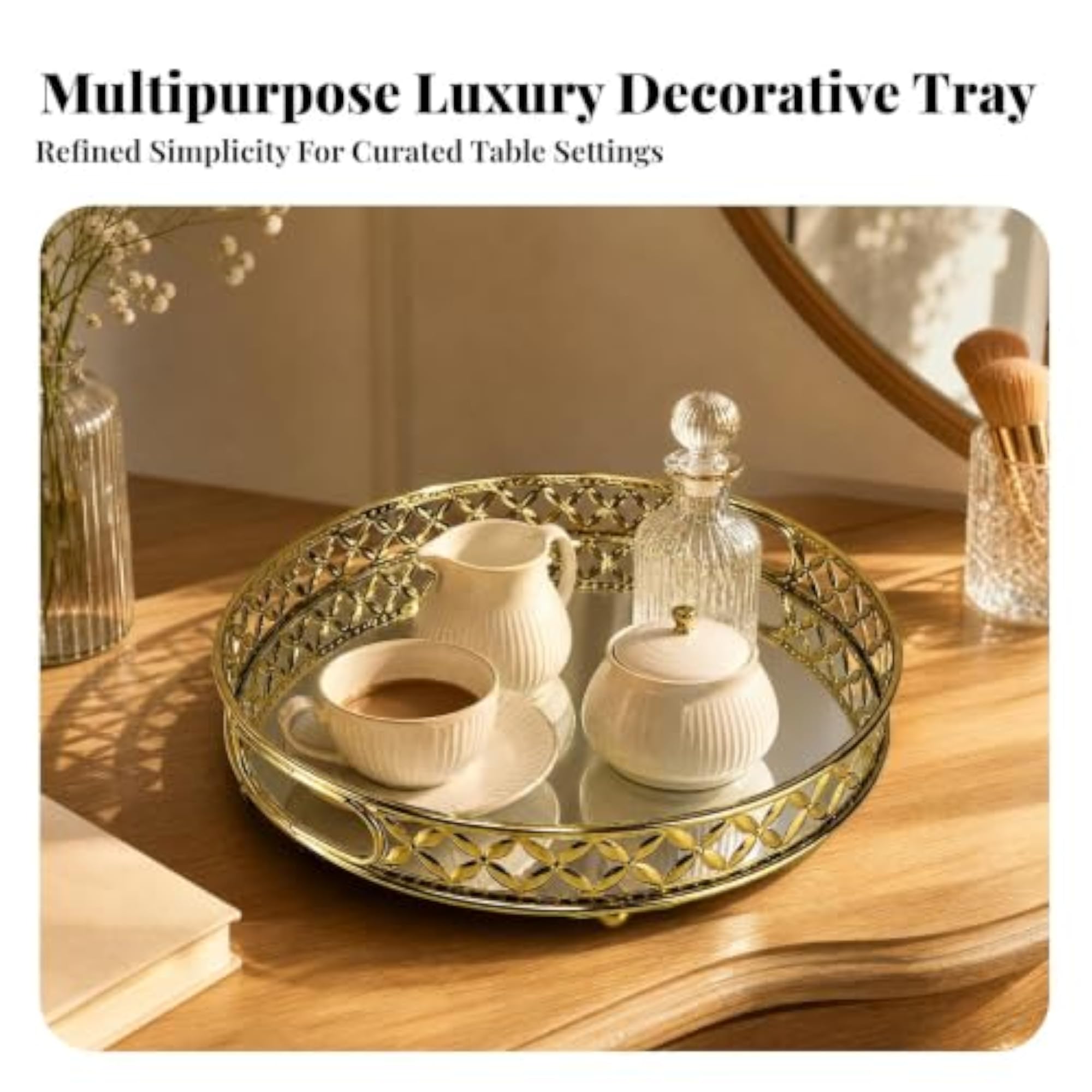 Elegant Mirrored Tray with Handles