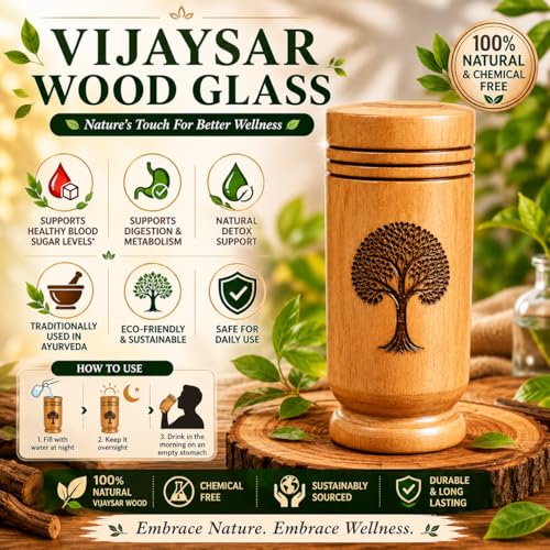 Image of Vijaysar Wooden Glass 80 ML | Natural Wood Tumbler | Traditional Ayurvedic Diabetes Wooden Water Cup for Daily Wellness Routine | Handcrafted Eco-Friendly Drinking Glass | Pack of 1