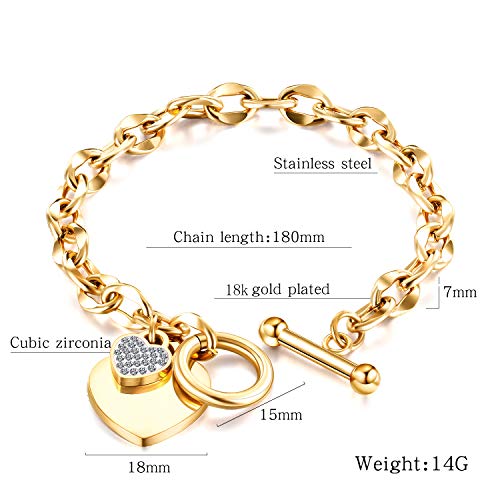 Kelistom 316L Stainless Steel Love Heart Charm Bracelet For Women Teen Girls Romantic Gift Silver/Rose/18K Gold Plated Ot Clasp Bracelets thumb #1