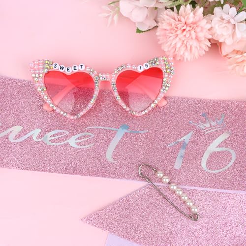 Semato 16th Birthday Gifts for Her Sweet 16 Birthday Sash and Sunglasses 16th Birthday Decorations3