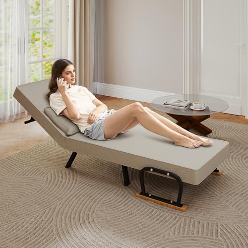 Divano Letto Convertibile 1 Posto, Poltrona Letto Regolabile, Fodera Rimovibile, Cuscino Soffice, Gambe In Metallo - Per Soggiorno/Ufficio(Beige - 6