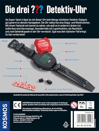 Die drei ??? Detektiv-Uhr von KOSMOS 632298, Detektivspielzeug, Detektiv Ausrüstung, Detektiv Set, Mitbringsel Kindergeburtstag, Geschenk für Kinder ab 8-12 Jahre
