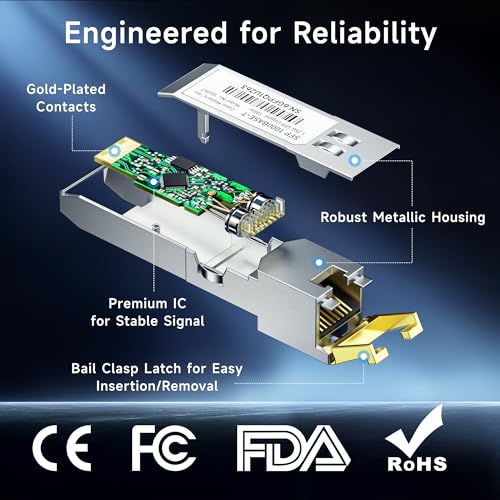 Image of Cable Matters 1000BASE-T Gigabit SFP to RJ45 Copper Ethernet Transceiver Module for Cisco, Ubiquiti, TP-Link, Netgear, MikroTik, and Supermicro Equipment