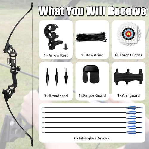 SERfawnCH Recurve Bow and Arrow Set for Adults, 30-40LBS Right-Handed Target Practice Bow with 6 Carbon Arrows, Arm Guard & Target Faces, 51" Archery Kit for Outdoor Practice‌ by SERfawnCH - Image 6