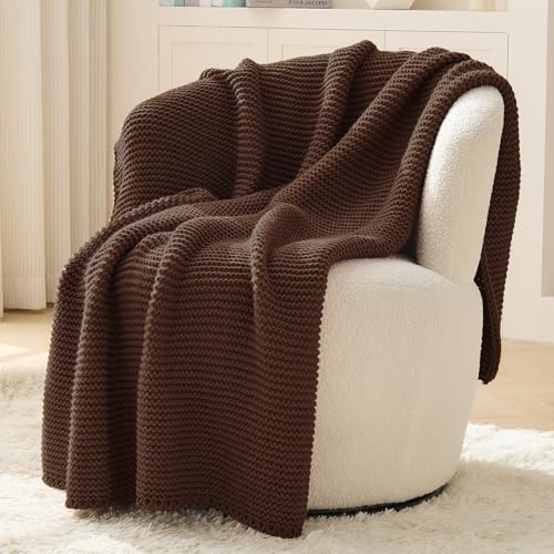 OnesCosy Dark Brown Throw Blanket for Couch Brown Knit Throw Blanket Soft Cozy Stretchy Reversible Garter Knitted Blankets for Bed 50x60 Dark Brown