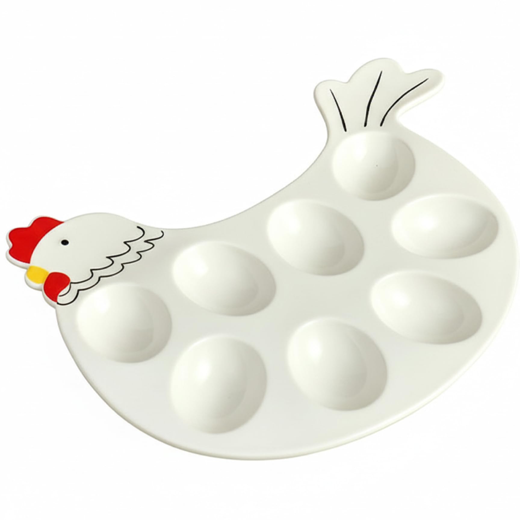 Bemonew Deviled Egg Dish Deviled Egg Tray 8 Holes Chicken-Shape Ceramic Devil Holder with Non Slip Base for Festival Decorations, Kitchen Countertop Breakfast