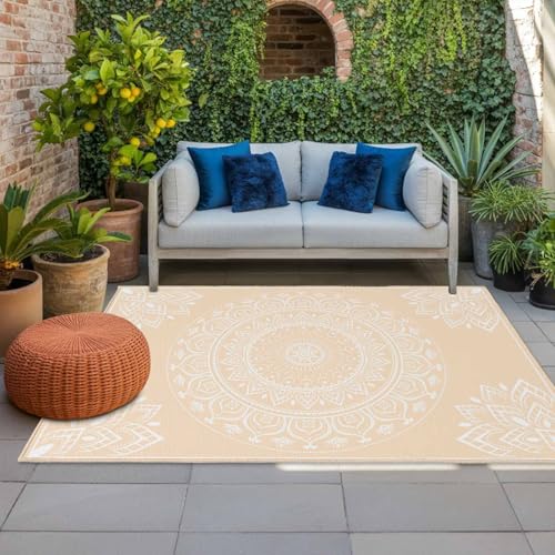 Brown Boho Flower Outdoor Rug 3 x 5 Ft, Bohemian