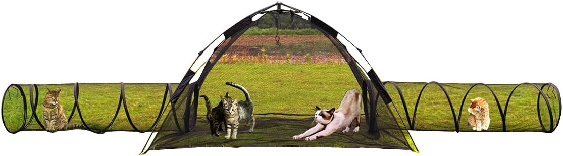 HI SUYI Parque portátil 3 en 1 para gatos, recintos al aire libre, red visual emergente, tienda de campaña, túneles, casa compuesta para gatos, cachorros, conejos, animales pequeños, grandes