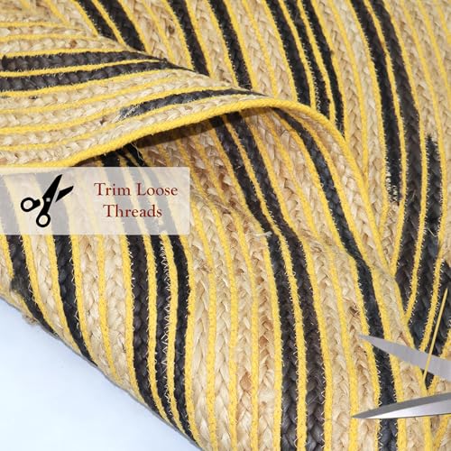 Tapis en jute ovale tressé main jaune résistant salon - 7