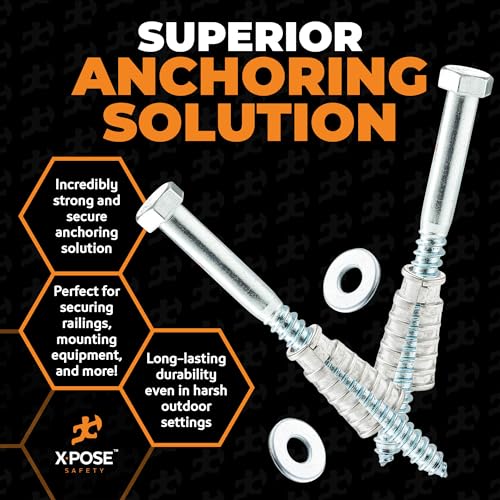 Image of Xpose Safety Parking Stoppers Concrete Anchors, 1 /2 inch x 6 inch Lag Bolts, 10 Pack
