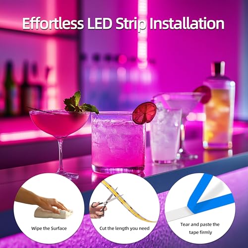 Image of 5V USB LED Cob Pink Strip Light Key Switch Bedroom 3.28ft LEDs Flexible self-Adhesive Light Strip for Stairs, Wardrobe, Kitchen, Mirror, Bedroom, Bar Cabinet