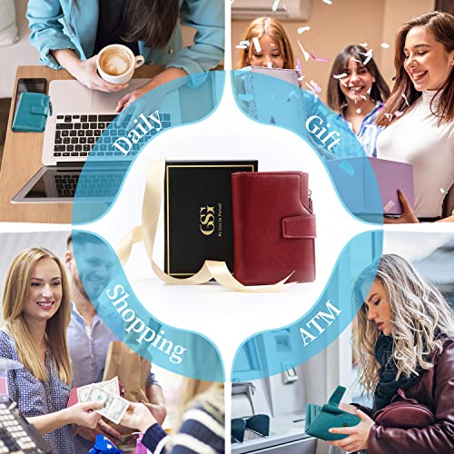 Gsg Small Womens Wallet Leather Credit Card Holder, Rfid Blocking Bifold Ladies Pocket Wallet With Zipper Coin Pocket, Red #TOP4