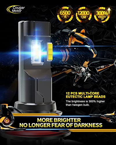 Cougar Motor H11 | H8 | H9 Led Bulb, 12000Lm 6500K Cool White All-In-One Conversion Kit Direct Installation, Halogen Replacement #TOP3