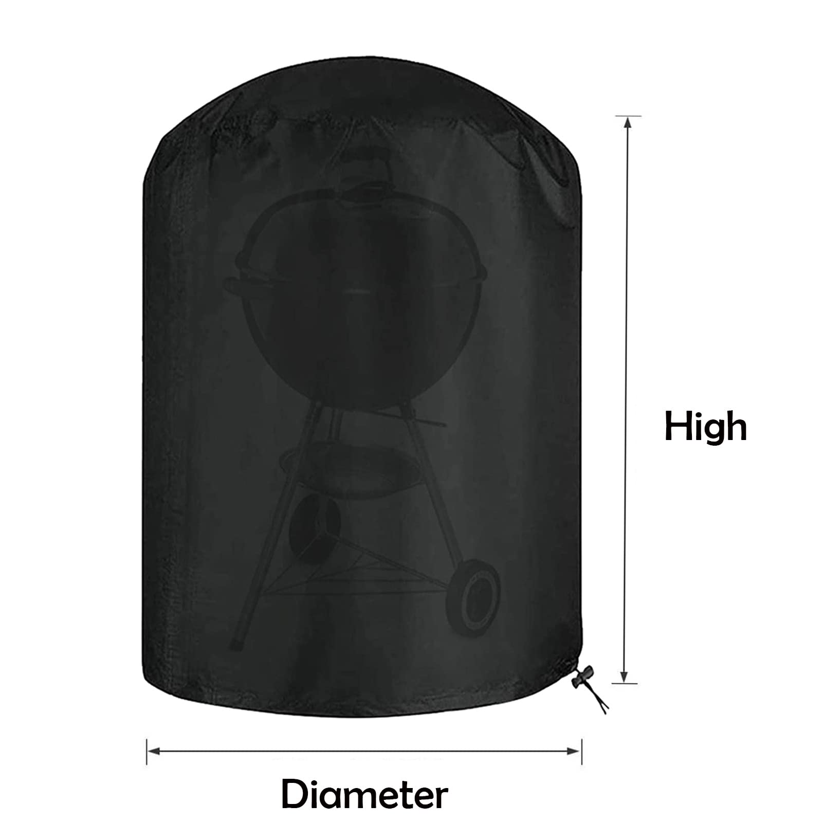 Copertura impermeabile per barbecue con Dstring RoundProtect, antivento e resistente ai raggi UV, 210D, 90 x 85 cm, colore: nero, accessorio per barbecue all'aperto
