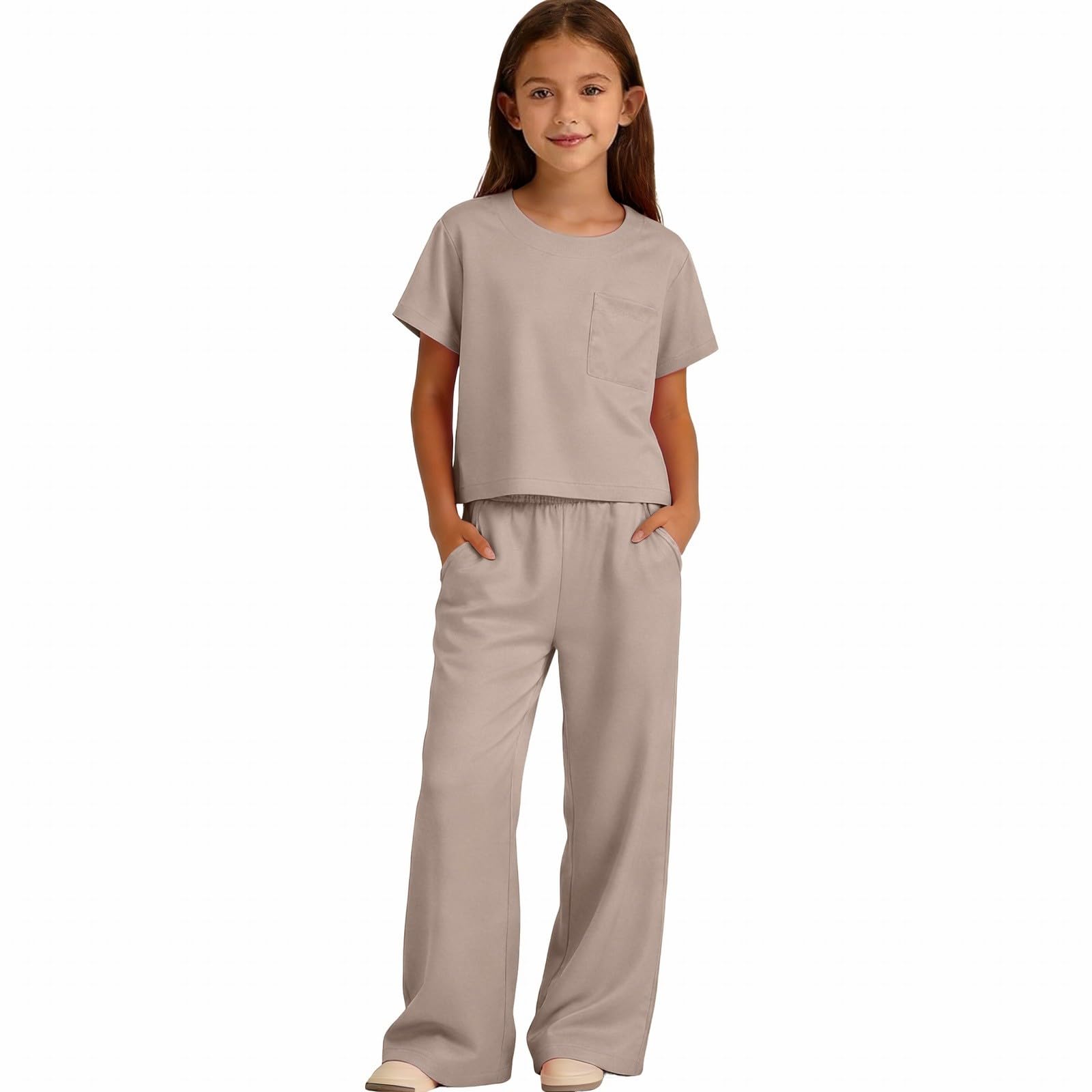 Mädchen Bekleidungssets Sommer Outfit 2-Teilig T-Shirt Und Weites Bein Hose Set Girls Mode Freizeitanzug Zweiteiler Kinderkleidung Einfarbig Outdoor Mädchenbekleidung Kinder