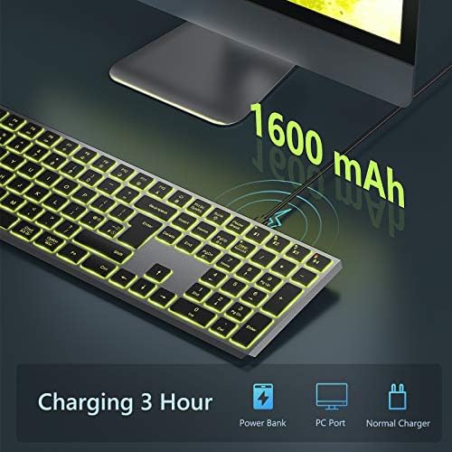 Bluetooth Multi-Device Backlit Keyboard, Wireless Rechargeable Keyboard with 7 Colors Backlight Illuminated Quiet UK Layout, For PC, Laptop, MacBook, Tablet, iMac, Smartphone, Computer, Space Gray