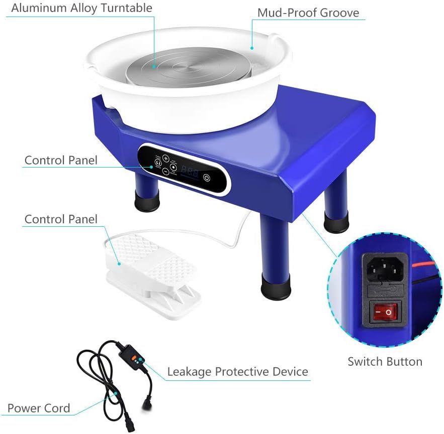 Pottery Wheel Forming Machine, 25CM 350W LCD Electric Pottery Wheel with Removable Foot Pedal DIY Clay Tool and Pedal for Beginners Adults Kids Ceramic Work Clay Art Craft