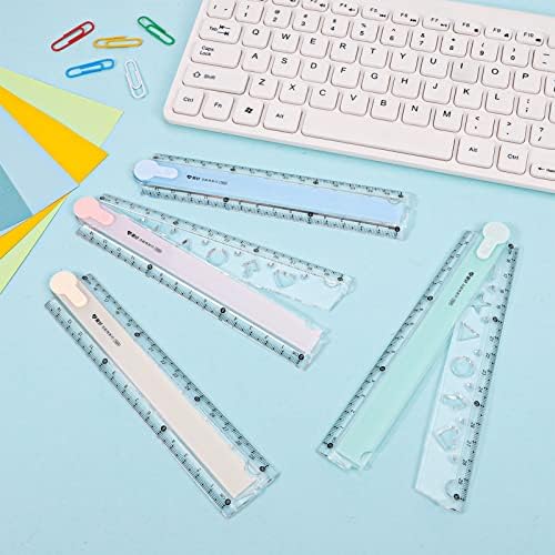 Popuppe 4 Pcs Plastic Folding Ruler 30Cm Transparent Ruler Geometric Ruler Plastic Ruler School Stationary Ruler Straight Ruler for School Children Kids Office