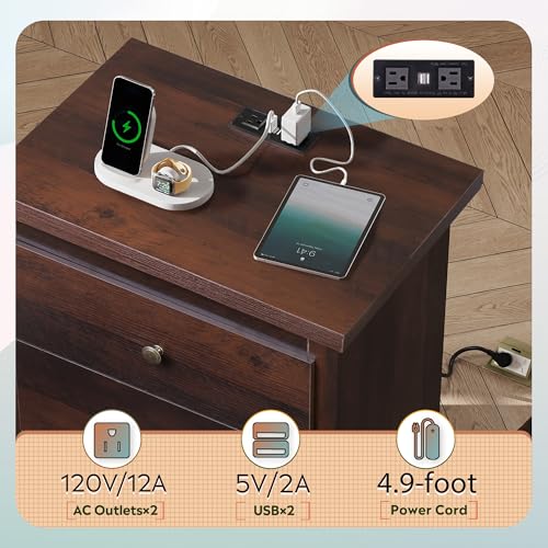 WLIVE Tall Nightstand with Charging Station, Wood Night Stand with 3 Drawers Storage, Bedside Table End Side Tables with 2 USB Ports and Outlets for Bedroom, Closet, Espresso - Image 5