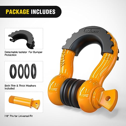 Image of Nilight 2 Pack 3 /4 inch D-Ring Shackle with 7 /8 inch Screw Pin 41,887lbs Break Strength, Heavy Duty Off Road Recovery Shackle with Isolators Washers for Use with Tow Strap, Winch, Off-Road Truck Vehicle
