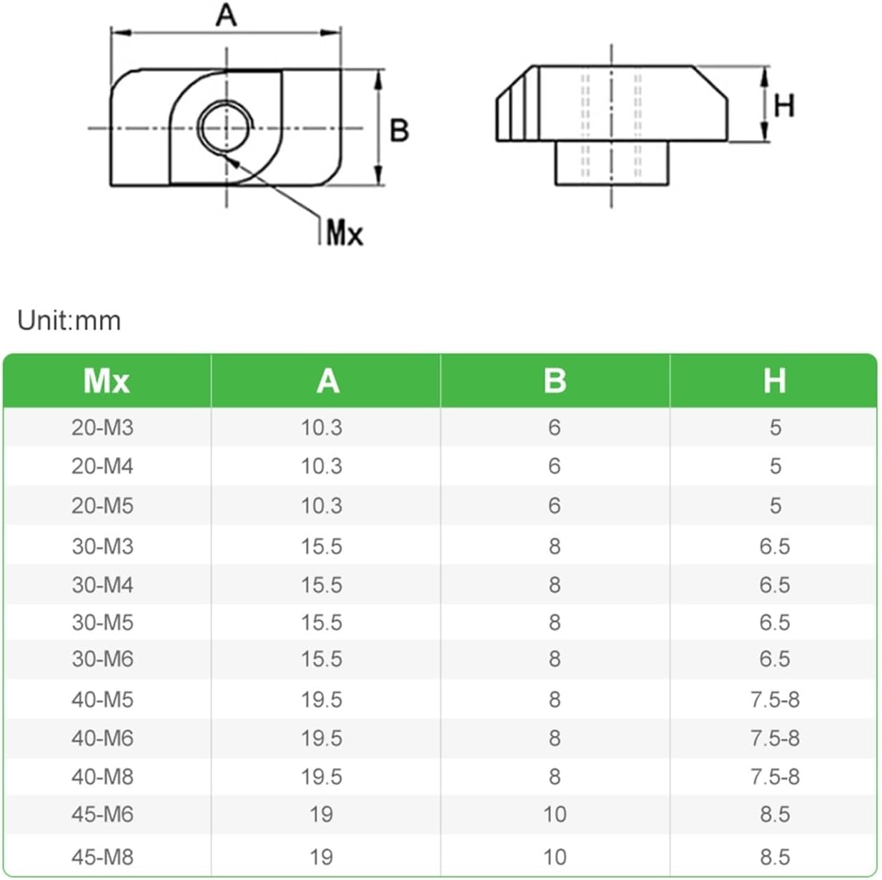 CHATROOM 10-100PCS T-nut Hammer Head T Nut M3 M4 M5 M6 M8 Connector Nickel Plated for 20/30/40/45 Series Aluminium Profile Accessories (Color : 50PCS, Size : 40-M8)