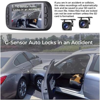 Dashcam screen showing a G-Sensor activated recording of a car accident.