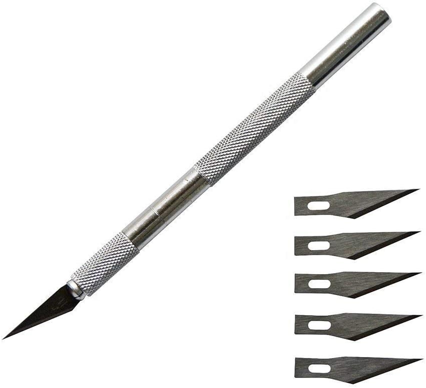 Detail Precision Pen Knife with 5 Interchangeable Sharp Blades for Carving & Mat Cutting Paper Cardboard Sheets Craft Razor Cutter Blade Art Pencil