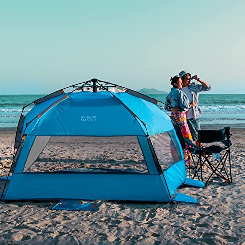 Outdoormaster Pop Up Beach Tent For 4 Person - Easy Setup And Portable Beach Shade Sun Shelter Canopy With Upf 50+ Uv Protection Removable Skylight Family Size - Ocracoke Coast #TOP7
