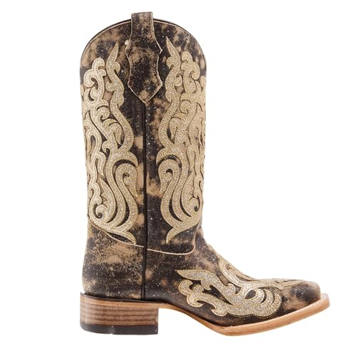 Corral Brown Glitter Embroidery And Overlay Square Toe Boot4