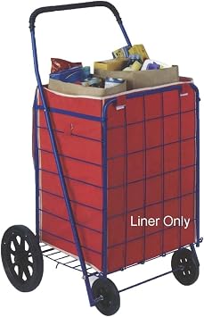 Utility Folding Shopping Cart Liner with Privacy Top Cover - Water Resistant, Lightweight, Non-Woven, Breathable Material, Fastens Securely - Protects Groceries and Laundry During Transit Red
