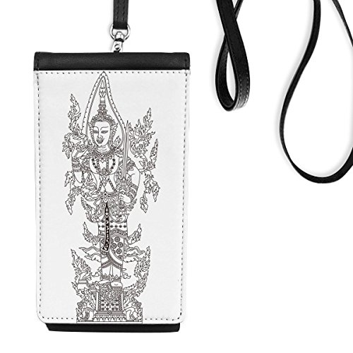 Porte-monnaie téléphone intelligent suspendu cuir noir illustration Bouddha