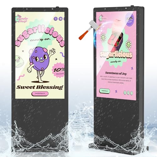 YIXZSWD 65 Inch Outdoor Digital Signage Displays, IP65 Waterproof LCD Advertising Display Kiosk with WiFi/HDMI/USB, Ultra High Brightness Commercial Totem for Stores, Restaurants, Customized logo