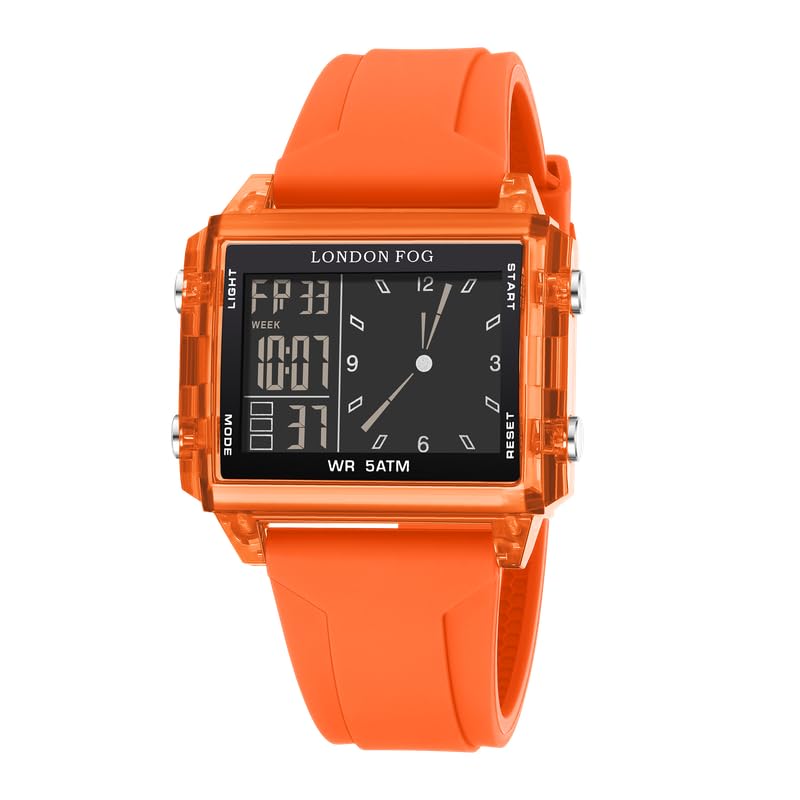 Unisex Fully Digital Watch with Black Rectangular Dial, Day-Date Display, Orange Silicone Strap and Water Resistance - LFM10015-04-image-42