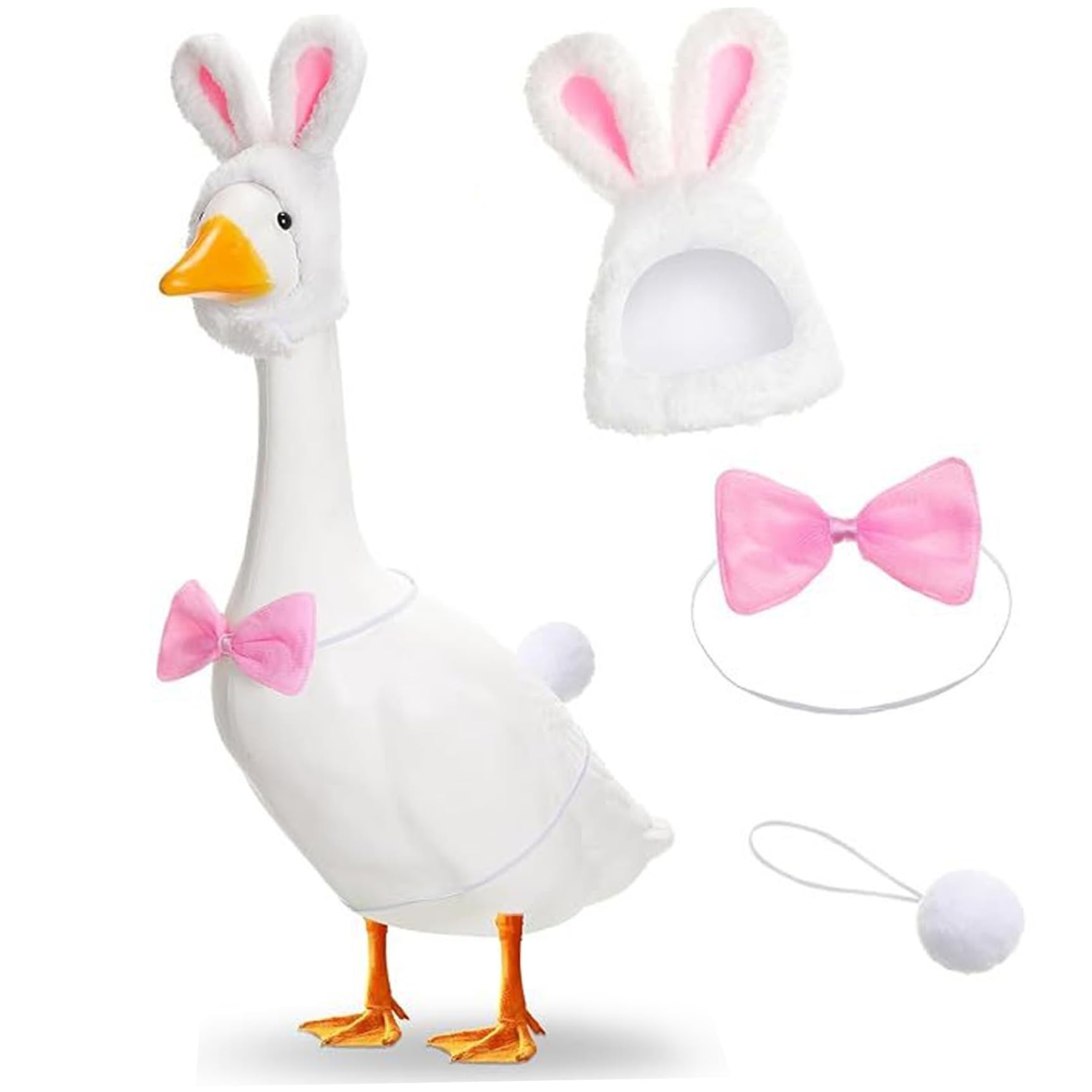 Wedhapy Easter Gooses Outfit Outfits, CuteEaster Outfits with Bunny Ears Hat, Bow Tie and Tail for Lawn Duck Statues Costume for Party Yard Outdoor