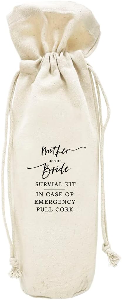 Andaz Press Mother of the Bride Survival Kit Wine Bag, Funny Wine Bottle Cover, Wedding Canvas Wine Bag, Proposal Gift, Proposal Box, Bridal Party Gifts, Bridal Shower Gift For Her, Mom 1-Pack