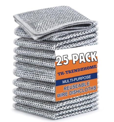 Trendz Home® 25 Pack Non-Scratch Wire Dishcloth, Steel Scrubber for Utensils Cleaning, Multipurpose Wet and Dry Cleaning Dish Wash Cloth Scrubber for Washing Dishes, Sinks, Counters