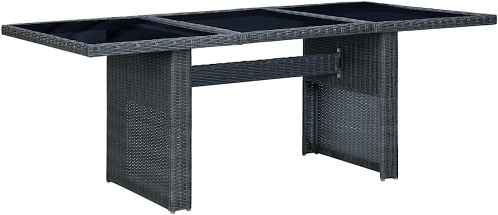 Large Garden Coffee Table Dark Grey Poly Rattan Outdoor Patio Furniture Powder-Coated Steel Frame Rectangular 78.7x39.4 in Seating 8 for Balcony and Terrace Dining