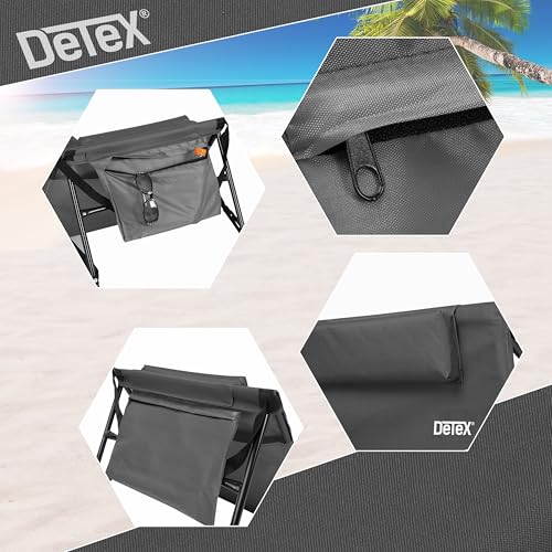 DETEX® 2X Strandmatte mit Rückenlehne Gepolstert Anthrazit Sonnenliege klappbar UV-beständig Tasche Reißverschluss Kissen Tragegurt Garten Camping Picknick Liegematte 158x56cm