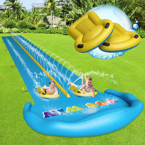Evoio Water Slide, 32.8ft Inflatable Splash Water Slip with 2 Racing Lanes and 2 Body Boards for Kids Boys Girls Adults, Water Slide Outdoor Water Toys for Backyard Garden